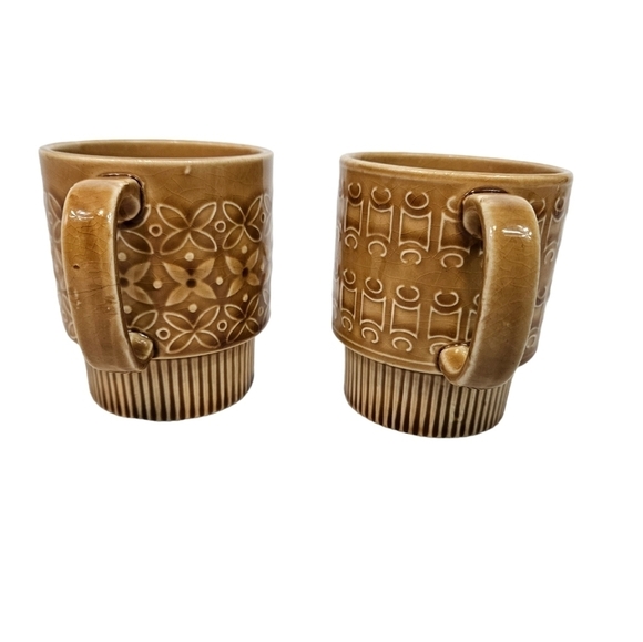 Vintage Gold Mid-Century Modern Stackable Coffee Mugs Tea Cups Set of 2 Q39 - Picture 4 of 8
